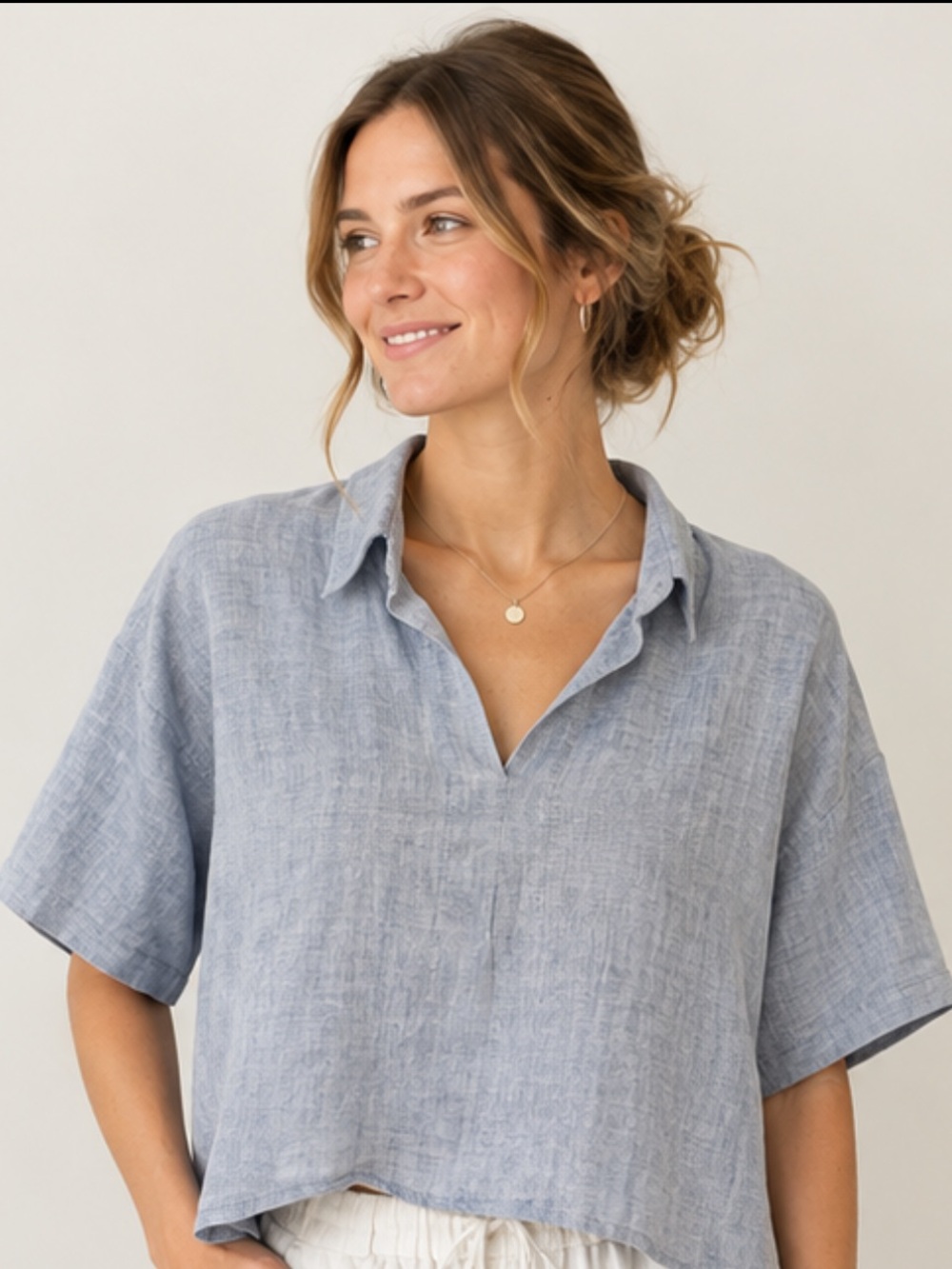 Terzo Millennio Linen Blouse in Blue Size Small